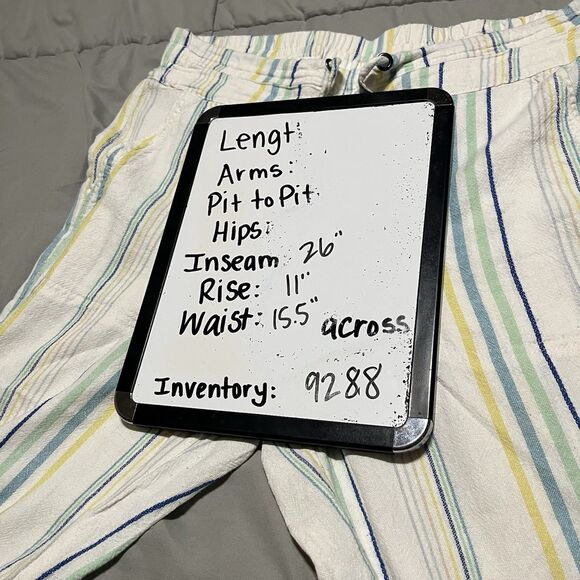 For Cynthia Striped White Teal Pull On Pants Linen Blend Womens Size PM Petite M - Picture 8 of 8